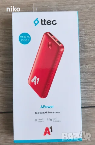 Външна батерия TTEC APower A1 10000 mAh нова, бързо зареждане 2.1A 