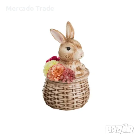 Великденска керамична кошница Mercado Trade, За бисквити със зайче и цветя, снимка 2 - Кутии за храна - 49442167