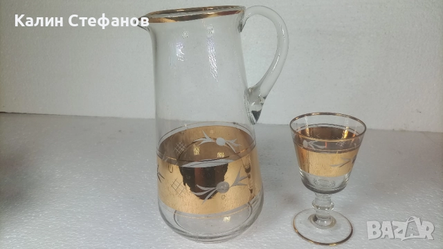 Два невероятни комплекта за ракия, вино от едно време, богата златна украса, снимка 11 - Антикварни и старинни предмети - 51639889