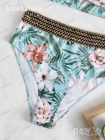 Дамски моден бански костюм от две части с принт на цветя, 2цвята , снимка 10 - Бански костюми - 41227947