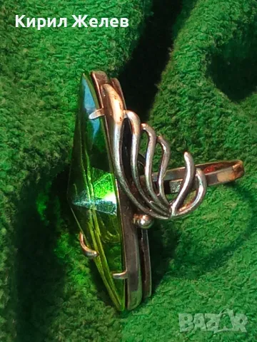 СТАР РУСКИ ДЕБЕЛО ПОСРЕБРЕН МЕЛХИОРЕН ПРЪСТЕН с ФАСЕТИРАН ЗЕЛЕН КРИСТАЛ ЧАСТ от КОМПЛЕКТ 25223, снимка 15 - Антикварни и старинни предмети - 49917244