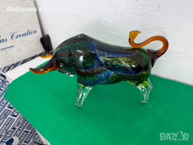 Стъклена скулптура на бик MURANO №7618 , снимка 2 - Антикварни и старинни предмети - 52466883