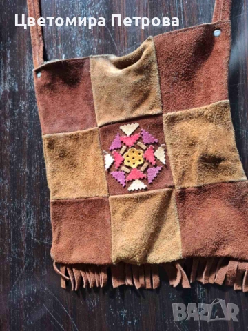 Уникална бохо чанта от естествен велур много запазена