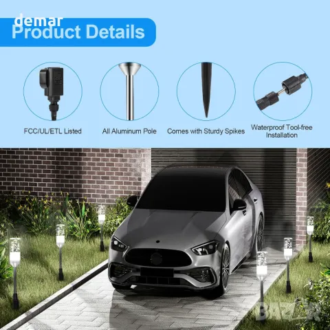 ECOWHO Градински LED лампи с шипове, 12V, IP65, студено бяло 6000K, 6 броя, снимка 6 - Лед осветление - 49987663