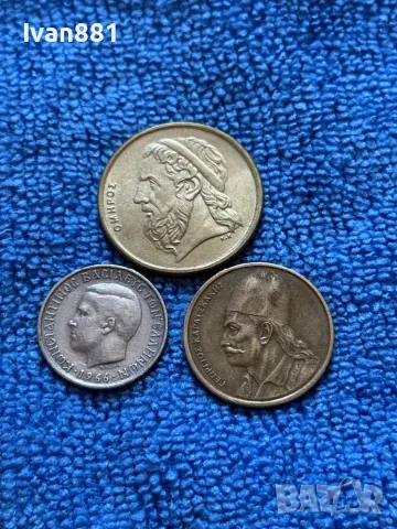 Стари гръцки монети драхми 1 - 1966г 2 - 1980г 50 - 1988г, снимка 2 - Нумизматика и бонистика - 50338659