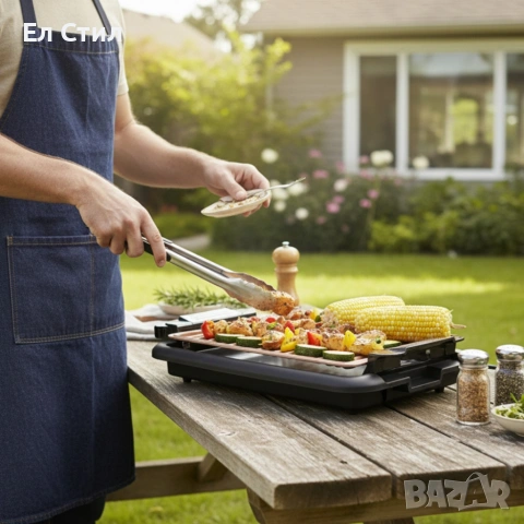 Бездимна скара OV51015N–200W, незалепваща плоча 37.8×25 см, термостат и тава за мазнина