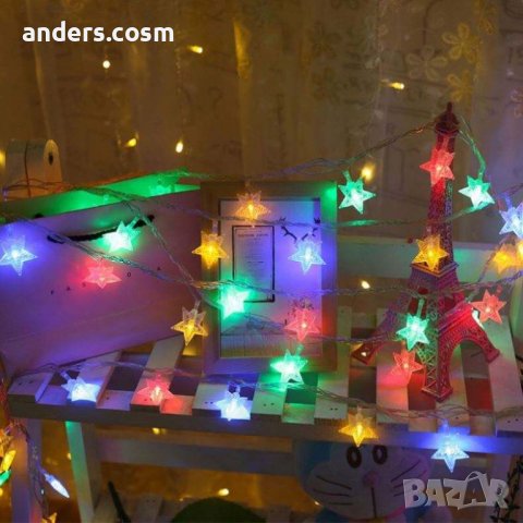 Светещи коледни LED лампички със звездички, снимка 1 - Декорация за дома - 42722269