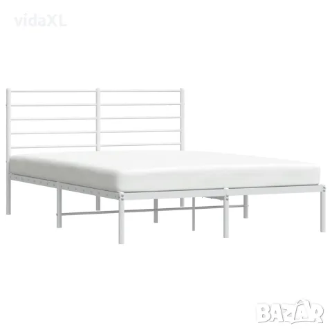 vidaXL Метална рамка за легло с горна табла, бяла, 120x190 см, снимка 5 - Спални и легла - 56147201