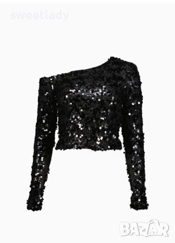 Черна официална блуза с пайети, снимка 2 - Ризи - 52343076