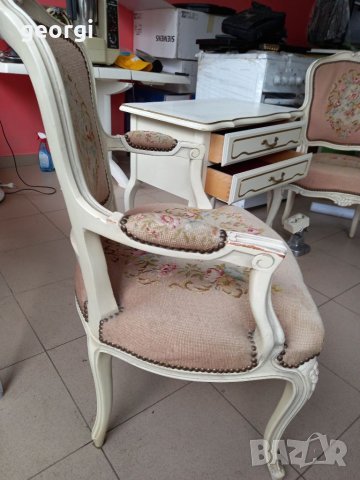 Комплект масив ретро кресла с маса антик бяло, снимка 7 - Столове - 40770522