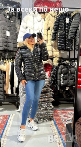 Moncler Дамско Черно Лачено Зимно Яке С Естествен Пух На Качулката Монклер Код E961, снимка 3 - Якета - 52019935