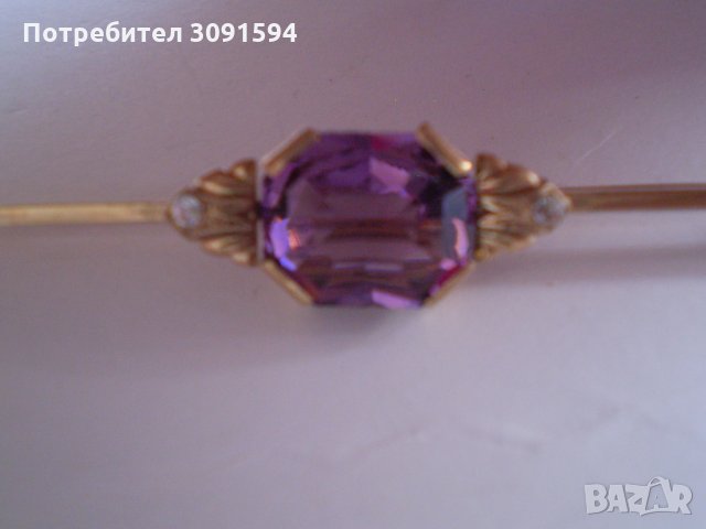 Старинна позлатена игла брошка с аметист, снимка 7 - Антикварни и старинни предмети - 34763843