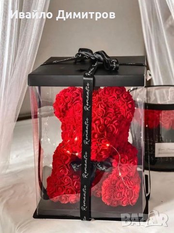 Мече от рози 25 или 40 см с подаръчна кутия, снимка 3 - Декорация за дома - 44232649