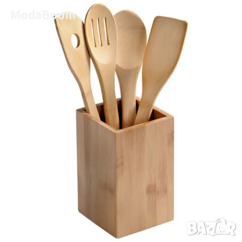 Екологичен комплект бамбукови кухненски прибори с поставка, снимка 5 - Други - 48870126