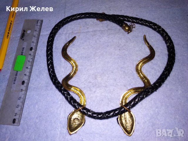 НЕОГОТИЧЕСКА ВИНТИДЖ АРТ ФИГУРАЛНА ЗМИЕВИДНА ОГЪРЛИЦА с БРОНЗОВИ ПОЗЛАТЕНИ ЗМИИ 16003, снимка 5 - Колиета, медальони, синджири - 41396411