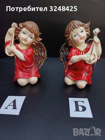 Ангели с мандолина и червена рокля, изработени  от висококачествен полирезин -модел А и Б ., снимка 2 - Статуетки - 42690195