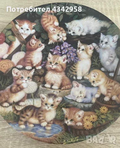 🐱 Колекционна порцеланова чиния Kahla – „Heiteres Finale mit der Katzenschar“, 1997 г., снимка 2 - Други ценни предмети - 55936698