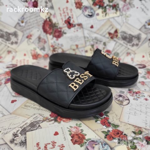 Атрактивни дамски чехли с мече BEST в черен цвят, снимка 2 - Чехли - 41610348