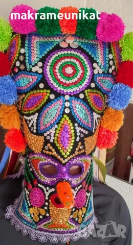 Кукерска маска, капашон, гугла, Новодел, Сурва, Кукерландия, маскарад, фестивал, събор, декорация , снимка 12 - Декорация за дома - 44190652