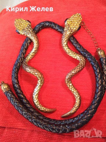 НЕОГОТИЧЕСКА ВИНТИДЖ АРТ ФИГУРАЛНА ЗМИЕВИДНА ОГЪРЛИЦА с БРОНЗОВИ ПОЗЛАТЕНИ ЗМИИ 16003, снимка 6 - Колиета, медальони, синджири - 41396411
