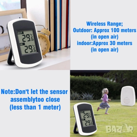 LCD безжичен термометър за измерване на вътрешна и външна температура, снимка 3 - Други стоки за дома - 52360773