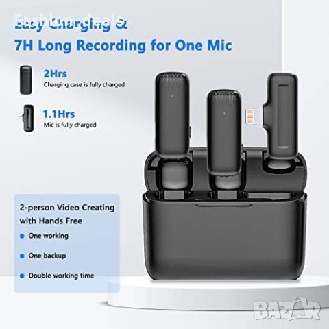 Нови Двойни безжични микрофони за iPhone iPad за видеозапис Презентация Влог, снимка 5 - Стойки, 3D очила, аксесоари - 41921174