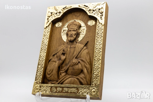 Релефна икона на Исус Христос Вседържител от масивен дъб, снимка 3 - Икони - 53223131