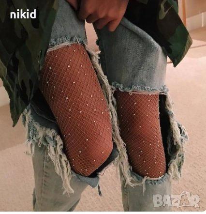 Дамски страхотен забележим мрежест чорапогащник с камъчета диаманти, снимка 8 - Бельо - 23834965