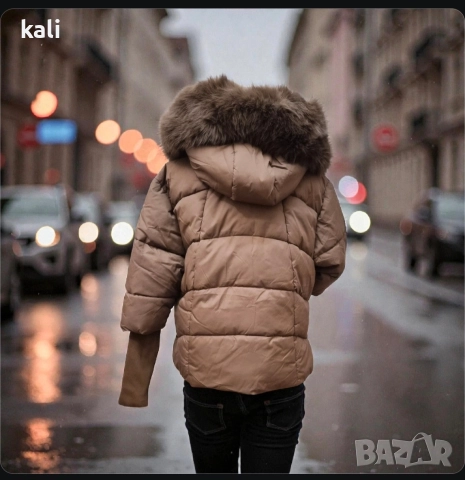 Елегантно зимно яке в цвят "Шоколад" с богат пух