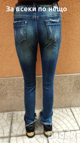 Дамски Сини Накъсани Пънк Дънки Код SV-59, снимка 2 - Дънки - 52500890