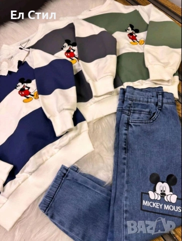 📌#Комплект с #дънки и блузка с апликация на Мики – 2 части 6/7 7/8 Години Цена 27.40 € Еконт, снимка 2 - Детски комплекти - 53582530