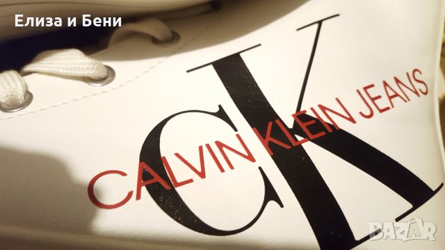 Високи кожени бели кецове сникърси Calvin Klein Jeans оригинал, снимка 5 - Кецове - 35765742
