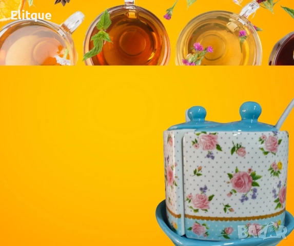 Порцеланова захарница,с две лъжички, снимка 3 - Декорация за дома - 52840378