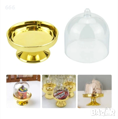 Комплект от 12 мини чинии за десерт, 50x80 мм, пластмаса, златни/прозрачни, снимка 3 - Други стоки за дома - 53863483