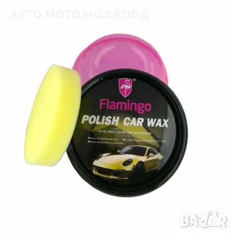 Восъчна полир паста FLAMINGО Polish Car Wax+ гъба 230 гр.