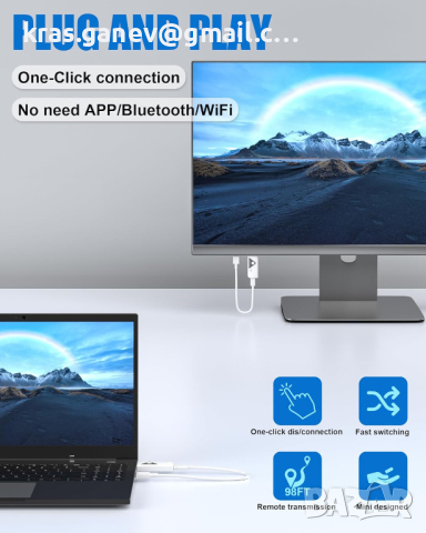 Безжичен HDMI предавател и приемник, Full HD 1080p за поточно аудио видео за лаптоп, компютър към HD, снимка 4 - Друга електроника - 44623251