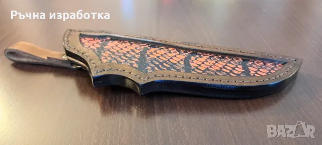 Кания естествена кожа с вложка от змийска кожа телешки бланк нож лов, снимка 12 - Ножове - 48078507