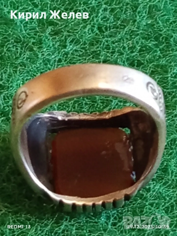Старинен сребърен пръстен с Кехлибар орнаментиран ювелирна изработка 47115, снимка 6 - Пръстени - 52925679