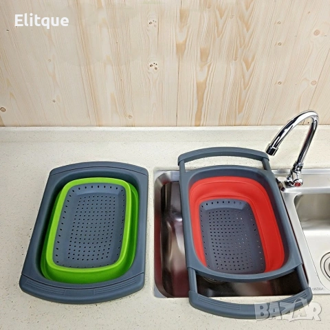 Сгъваема правоъгълна кошница за измиване и изцеждане на плодове и зеленчуци, снимка 3 - Аксесоари за кухня - 53447520