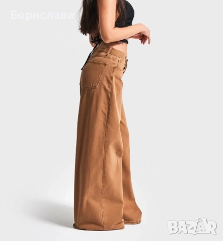 Кафяви широки панталони размер С, снимка 2 - Панталони - 51758369