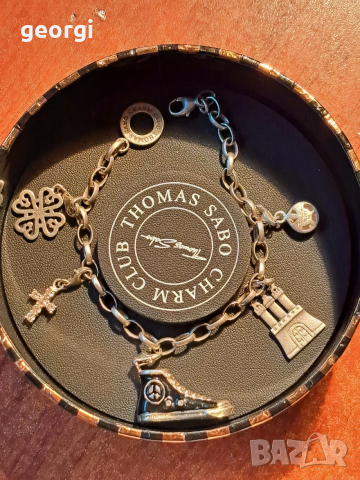 сребърна гривна Thomas sabo Charm club със 5 талисманчета , снимка 11 - Гривни - 52591377