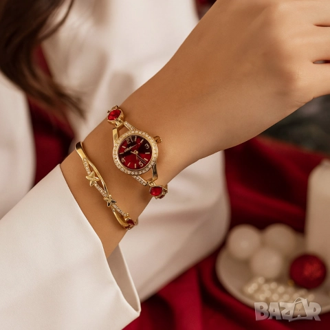 Луксозен дамски сет: часовник с кристали + гривна – в подаръчна опаковка