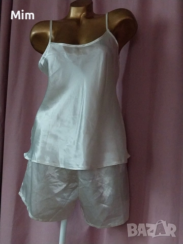 Бял сатенен халат, нощница и топ с шорти, снимка 13 - Нощници - 53472775