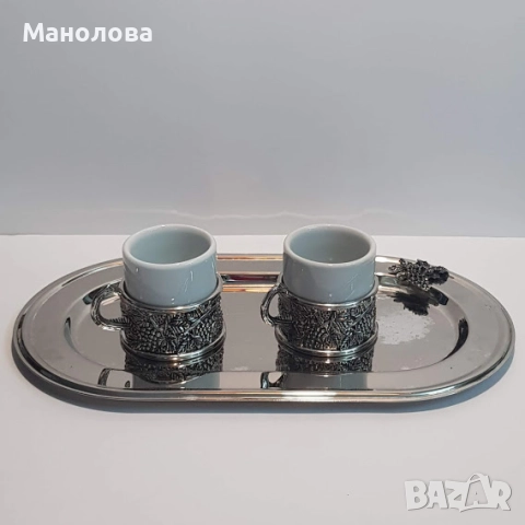 Сервиз за кафе с поднос и захарница., снимка 3 - Други ценни предмети - 52418877