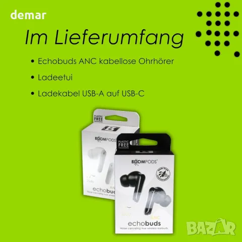 Безжични слушалки Boompods Echobuds ANC с ENC микрофони, IPX4, бели, снимка 8 - Безжични слушалки - 49687227