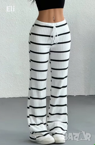 Модерни дамски прави панталони с райе и color-block дизайн