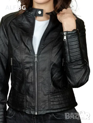 Дамско кожено яке черно 4203, снимка 2 - Якета - 48987927