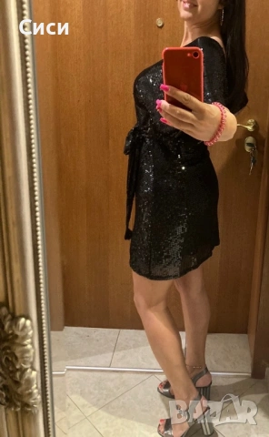 Черна паетена рокля, снимка 4 - Рокли - 52902386