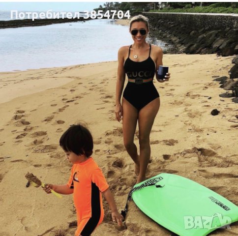 Gucci Women's Black Sparkling Fake Logo Swimsuit, снимка 8 - Бански костюми - 42488770
