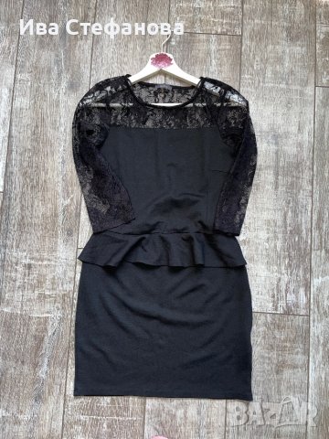 нова черна еластична дантелена дантела  парти коктейлна рокля по тялото от еластична материя пеплум, снимка 3 - Рокли - 42458329
